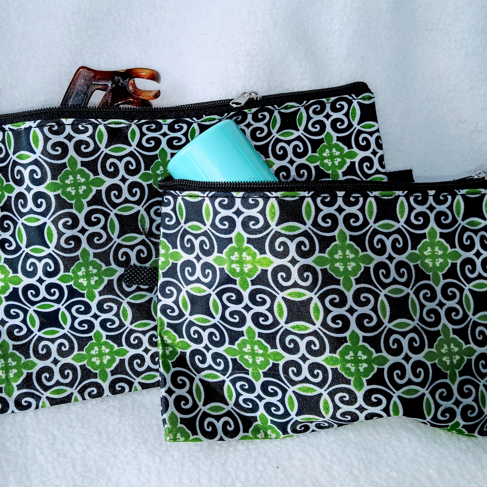 Black and Green Patterned Pouches